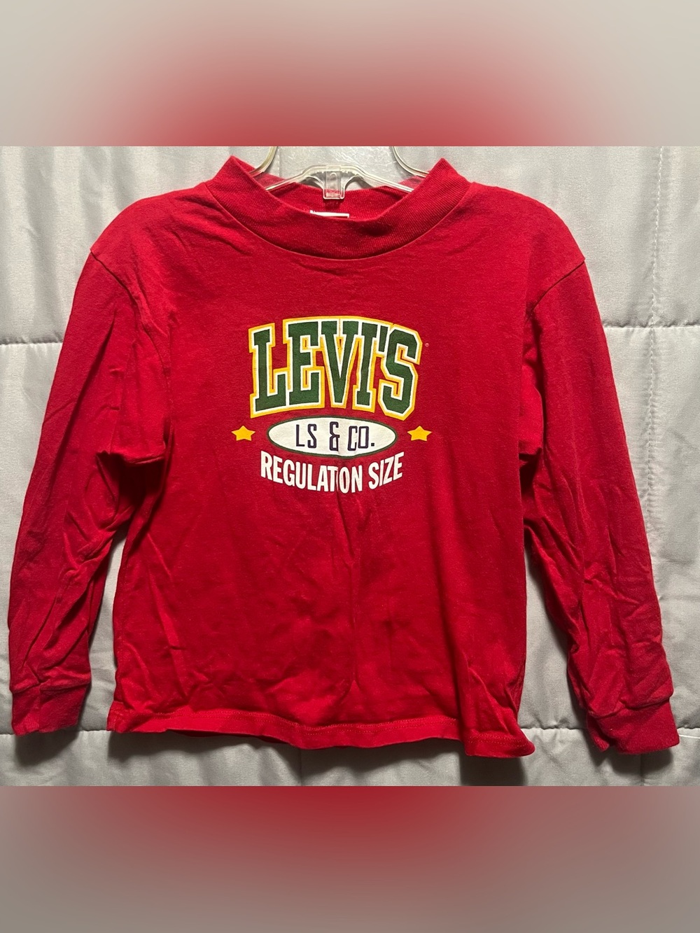 Vintage Levi’s Kids Long Sleeve Graphic Tee Size 7 Made in USA 90s Red Shirt